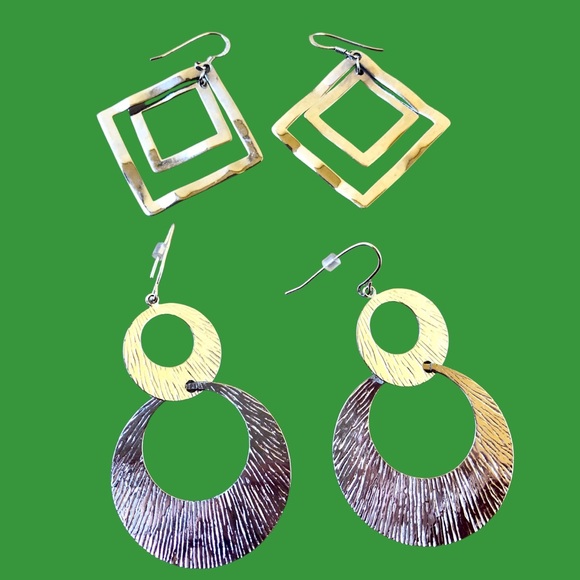 Fashion Silver Color Earrings Dangle French Wire Pierced Lot Of 2 Pairs - Picture 6 of 10